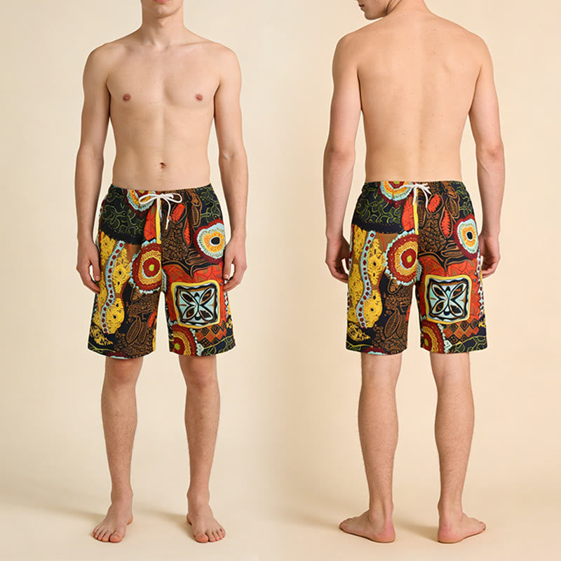 Olivenorma African Tribal Ethnic Geometric Floral Print Elastic Drawstring Loose Men's Short Pants - image 5
