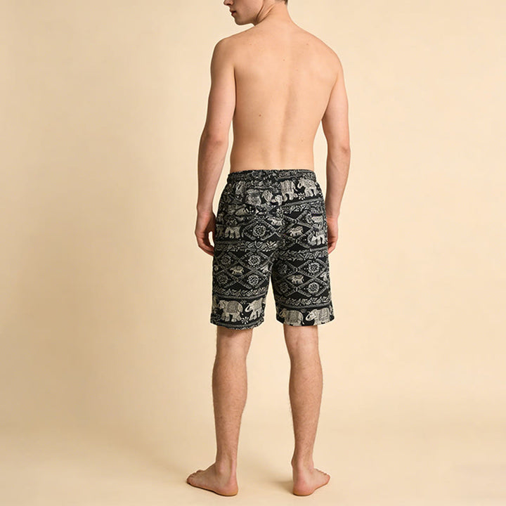 Olivenorma Black Base White Bohemian Elephant Pattern Vacation Beach Casual Men's Short Pants - image 3