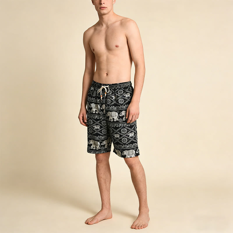 Olivenorma Black Base White Bohemian Elephant Pattern Vacation Beach Casual Men's Short Pants - image 2