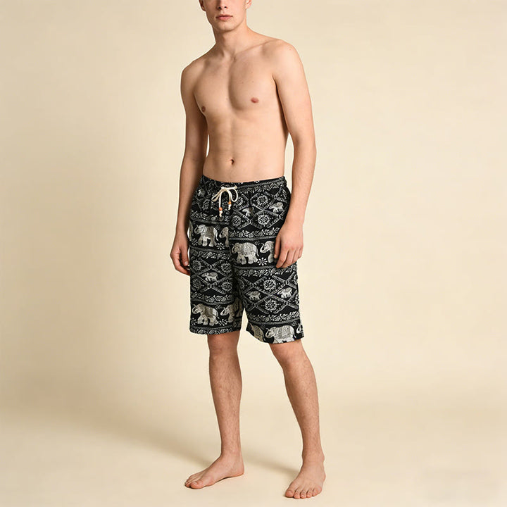 Olivenorma Black Base White Bohemian Elephant Pattern Vacation Beach Casual Men's Short Pants - image 2