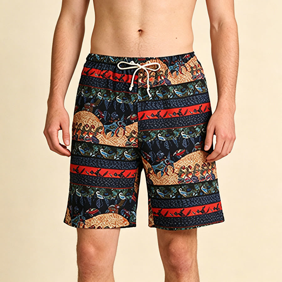 Olivenorma Multi-Color Striped Southeast Asian Tribal Print Beach Vacation Casual Men's Short Pants - Multi-Color Striped - One Size(55kg-95kg) - image 0