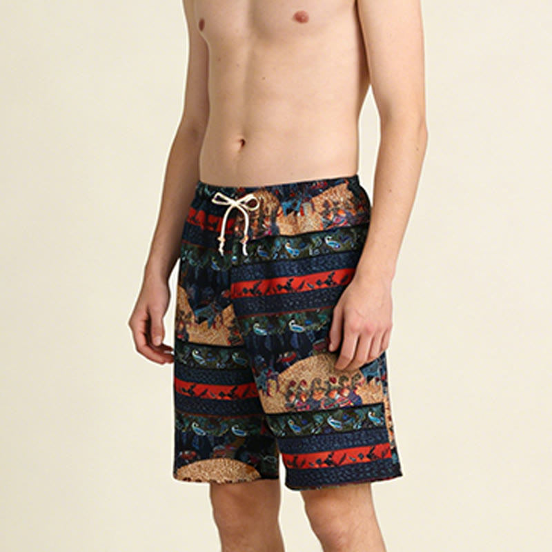 Olivenorma Multi-Color Striped Southeast Asian Tribal Print Beach Vacation Casual Men's Short Pants - image 3
