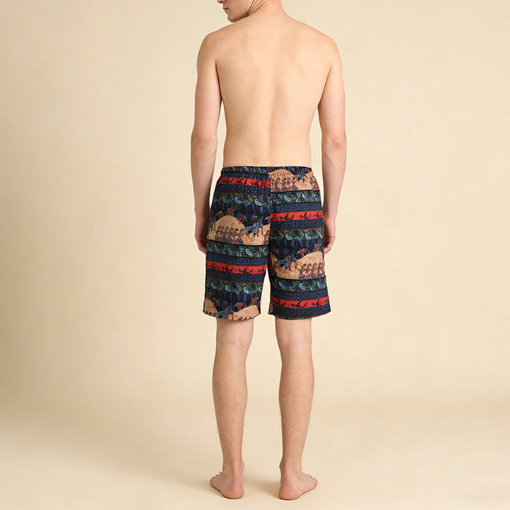 Olivenorma Multi-Color Striped Southeast Asian Tribal Print Beach Vacation Casual Men's Short Pants - image 4