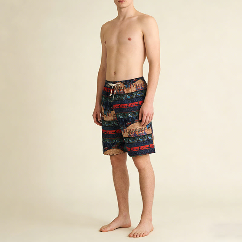 Olivenorma Multi-Color Striped Southeast Asian Tribal Print Beach Vacation Casual Men's Short Pants - image 2
