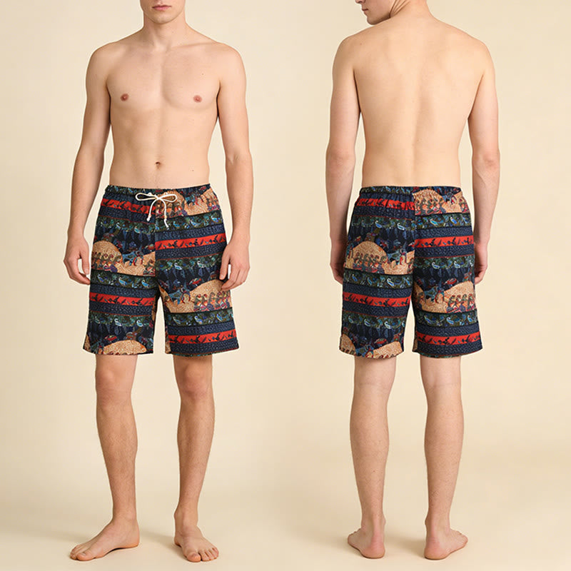 Olivenorma Multi-Color Striped Southeast Asian Tribal Print Beach Vacation Casual Men's Short Pants - image 5