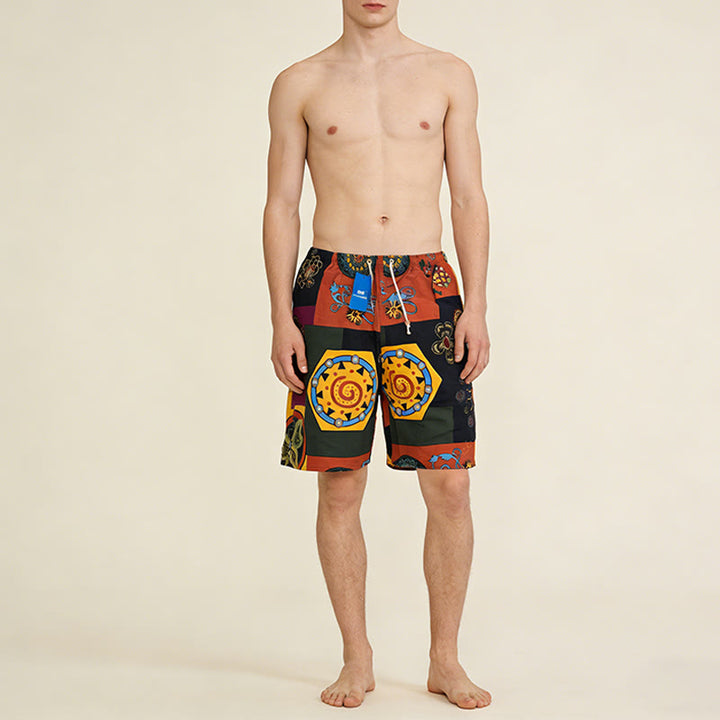Olivenorma African Tribal Patchwork Geometric Mandala Print Drawstring Loose Fit Men's Short Pants - image 1