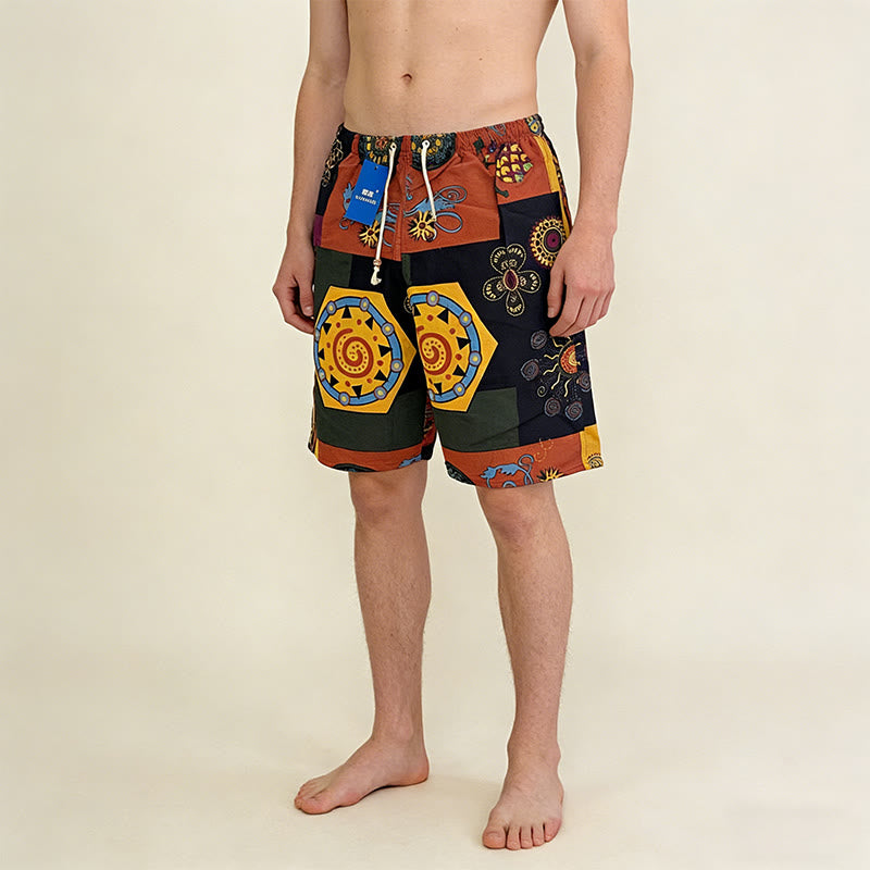 Olivenorma African Tribal Patchwork Geometric Mandala Print Drawstring Loose Fit Men's Short Pants - image 4
