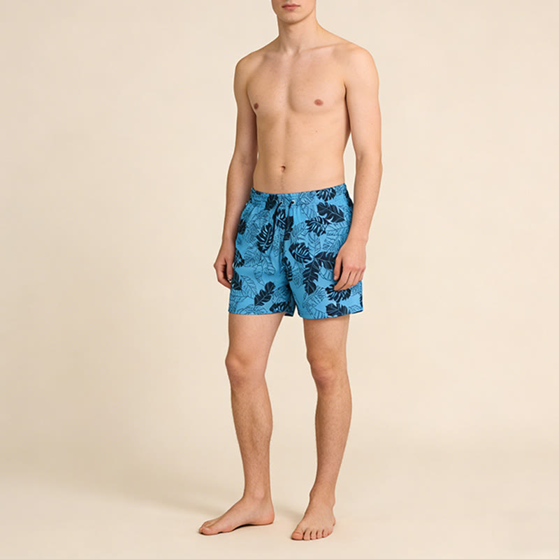 Olivenorma Sketch Tropical Monstera Leaf Print Drawstring Quick Dry Men's Short Pants - image 2