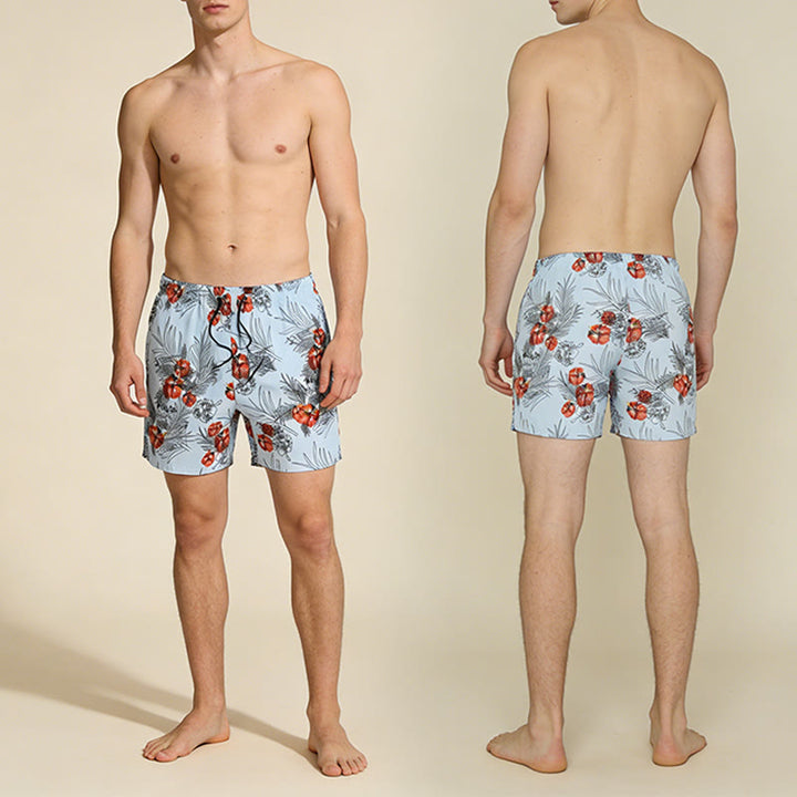 Olivenorma Tropical Hibiscus Palm Leaf Print Drawstring Quick Dry Men's Short Pants - image 5
