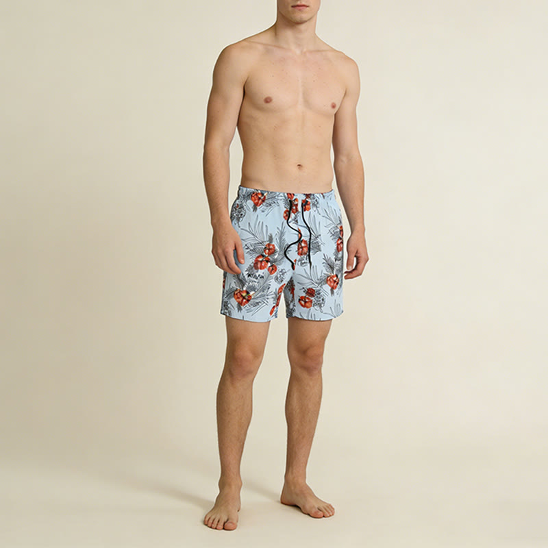 Olivenorma Tropical Hibiscus Palm Leaf Print Drawstring Quick Dry Men's Short Pants - image 2