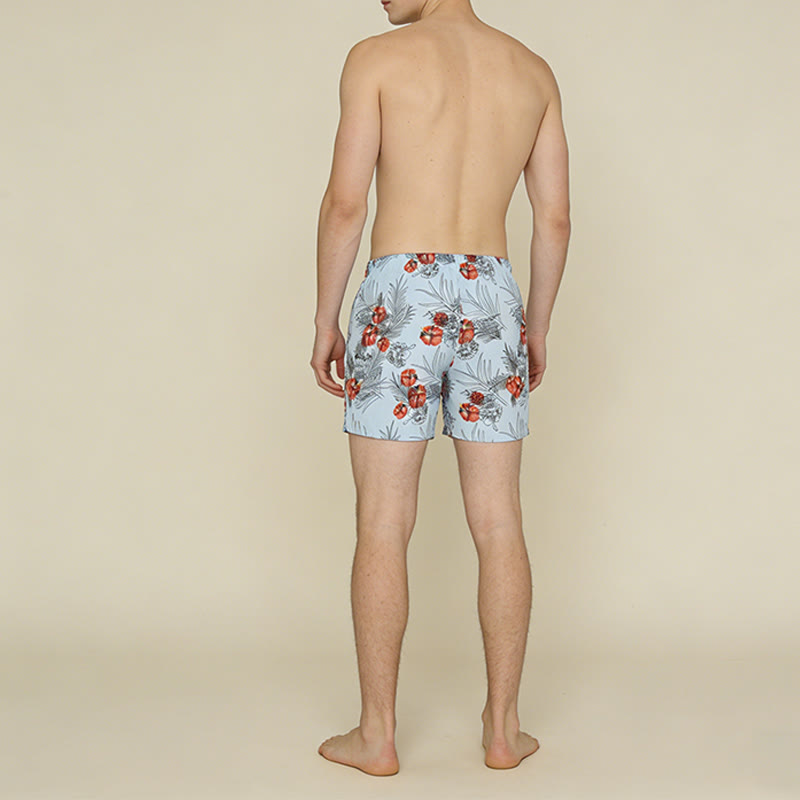 Olivenorma Tropical Hibiscus Palm Leaf Print Drawstring Quick Dry Men's Short Pants - image 3