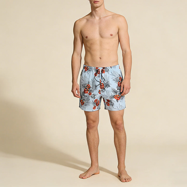 Olivenorma Tropical Hibiscus Palm Leaf Print Drawstring Quick Dry Men's Short Pants - image 1