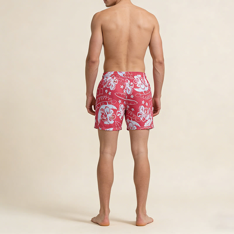 Olivenorma Resort Style Hibiscus Floral Pattern Breathable Loose Fit Men's Short Pants - image 1