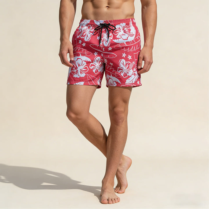 Olivenorma Resort Style Hibiscus Floral Pattern Breathable Loose Fit Men's Short Pants - image 2