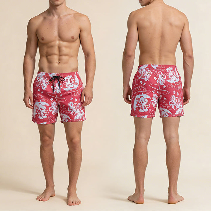 Olivenorma Resort Style Hibiscus Floral Pattern Breathable Loose Fit Men's Short Pants - image 5
