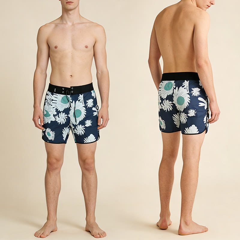 Olivenorma Abstract Art Tropical Daisy Floral Print Hook & Loop Drawstring Quick Dry Men's Short Pants - image 4