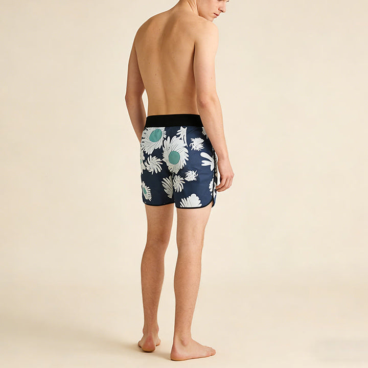 Olivenorma Abstract Art Tropical Daisy Floral Print Hook & Loop Drawstring Quick Dry Men's Short Pants - image 3