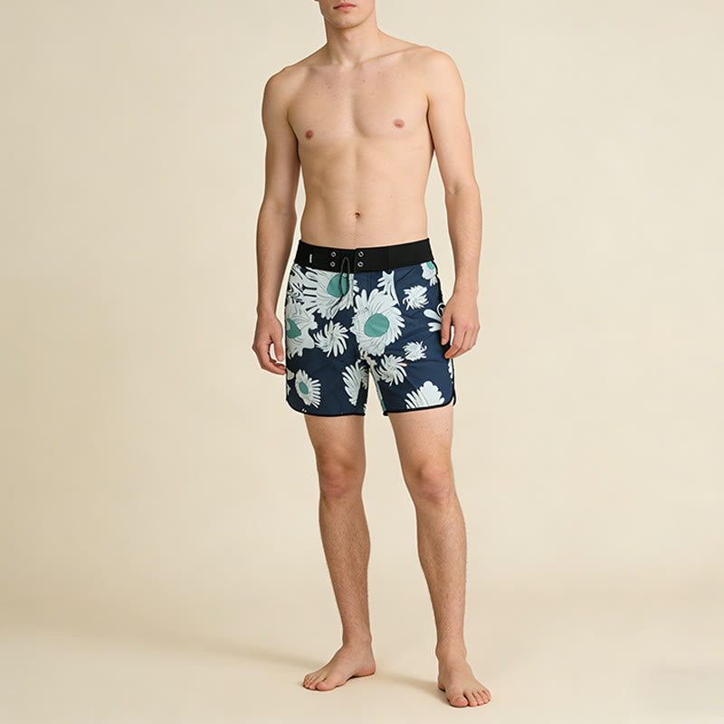 Olivenorma Abstract Art Tropical Daisy Floral Print Hook & Loop Drawstring Quick Dry Men's Short Pants - image 1