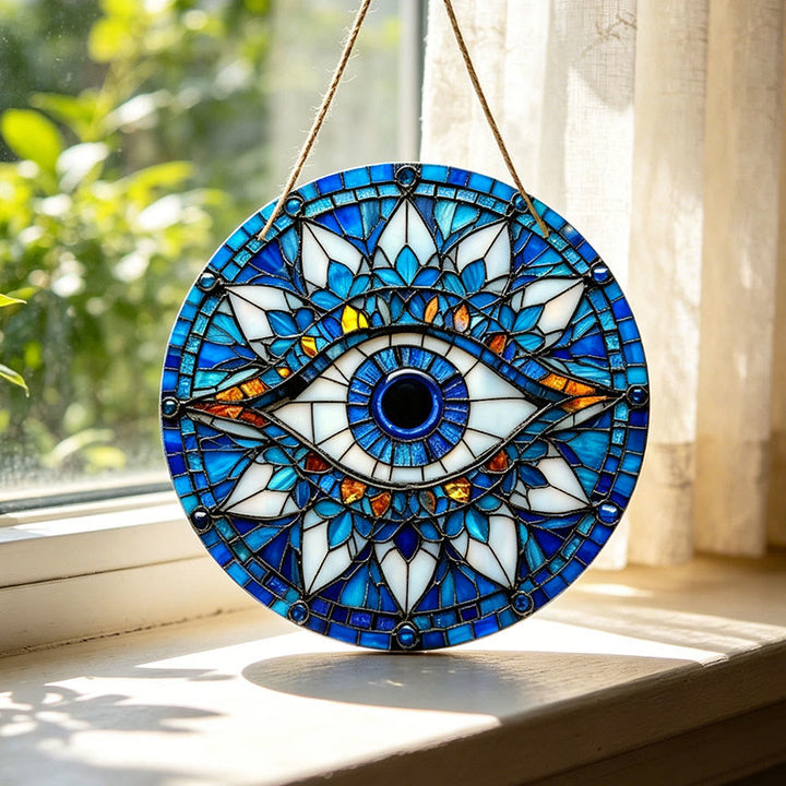Olivenorma Mystic Evil Eye Mandala Floral Border 2D Stained Glass Sun Catcher - 30cm*30cm - image 0