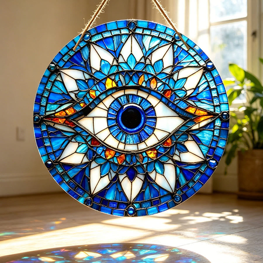 Olivenorma Mystic Evil Eye Mandala Floral Border Stained Glass Sun Catcher - image 4