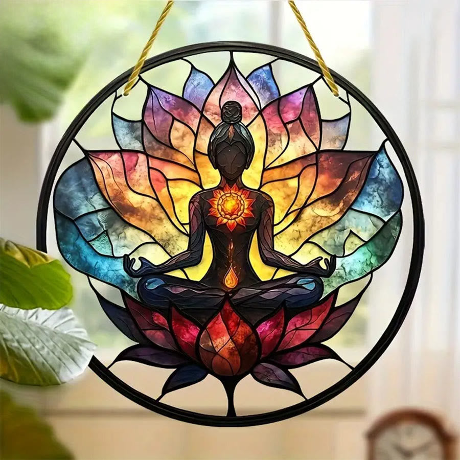 Olivenorma Vintage Stained Glass Effect Zen Chakra Meditation Wall Decor Stained Glass Sun Catcher - image 1