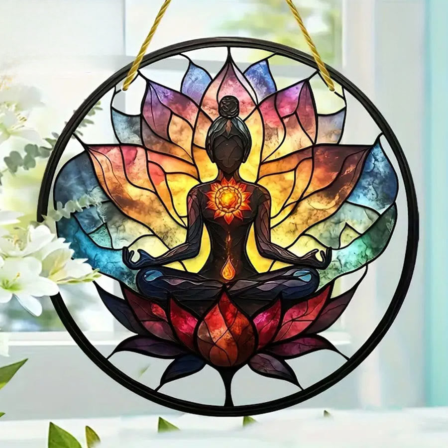 Olivenorma Vintage Stained Glass Effect Zen Chakra Meditation Wall Decor Stained Glass Sun Catcher - 30cm*30cm - image 0