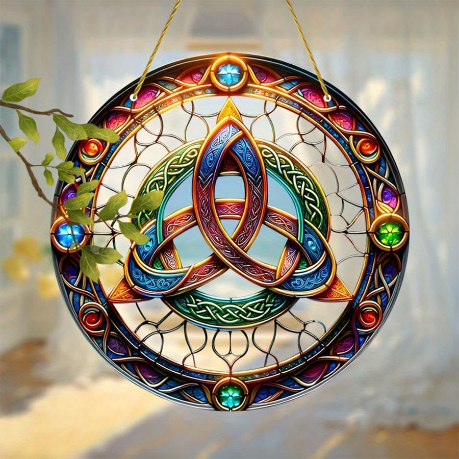 Olivenorma Sacred Celtic Triquetra Gem Accent Window Decor Stained Glass Sun Catcher - image 6