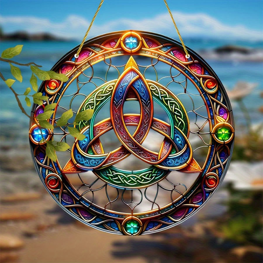 Olivenorma Sacred Celtic Triquetra Gem Accent 2D Window Decor Stained Glass Sun Catcher - image 4