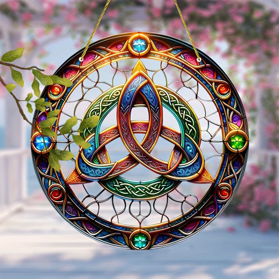 Olivenorma Sacred Celtic Triquetra Gem Accent Window Decor Stained Glass Sun Catcher - image 3