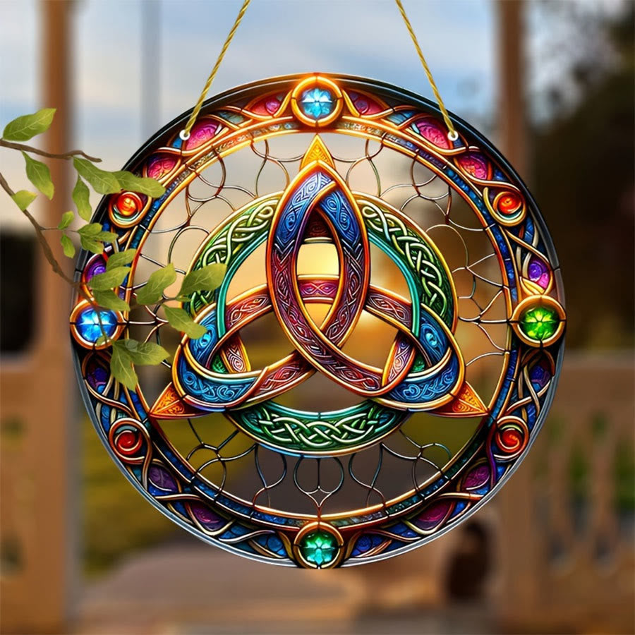 Olivenorma Sacred Celtic Triquetra Gem Accent 2D Window Decor Stained Glass Sun Catcher - image 3