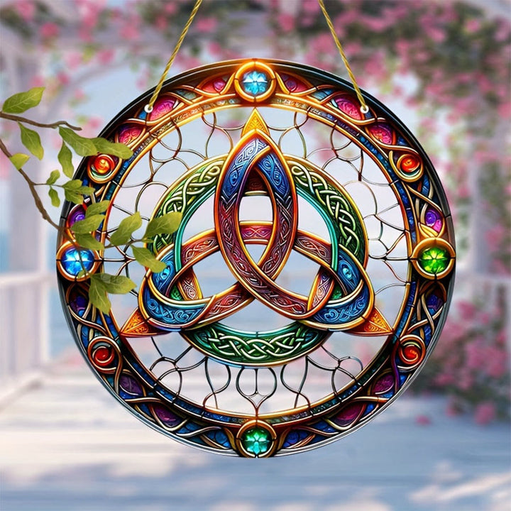 Olivenorma Sacred Celtic Triquetra Gem Accent 2D Window Decor Stained Glass Sun Catcher - image 5