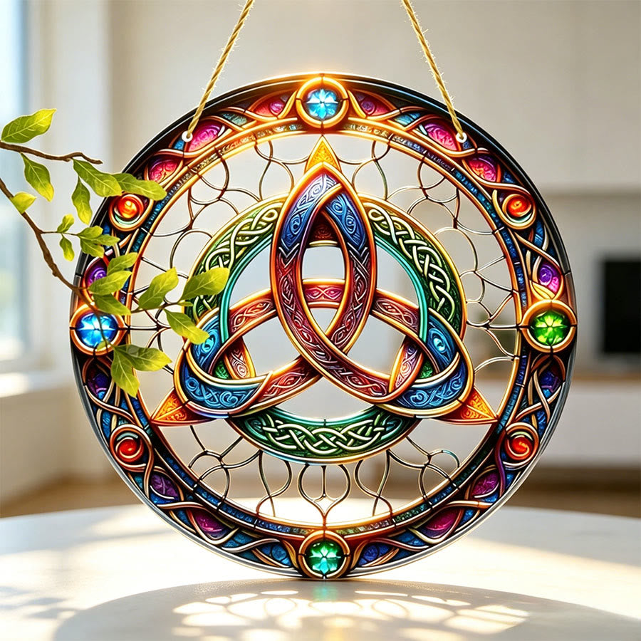 Olivenorma Sacred Celtic Triquetra Gem Accent Window Decor Stained Glass Sun Catcher - 30cm*30cm - image 0