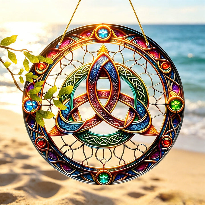 Olivenorma Sacred Celtic Triquetra Gem Accent Window Decor Stained Glass Sun Catcher - image 5