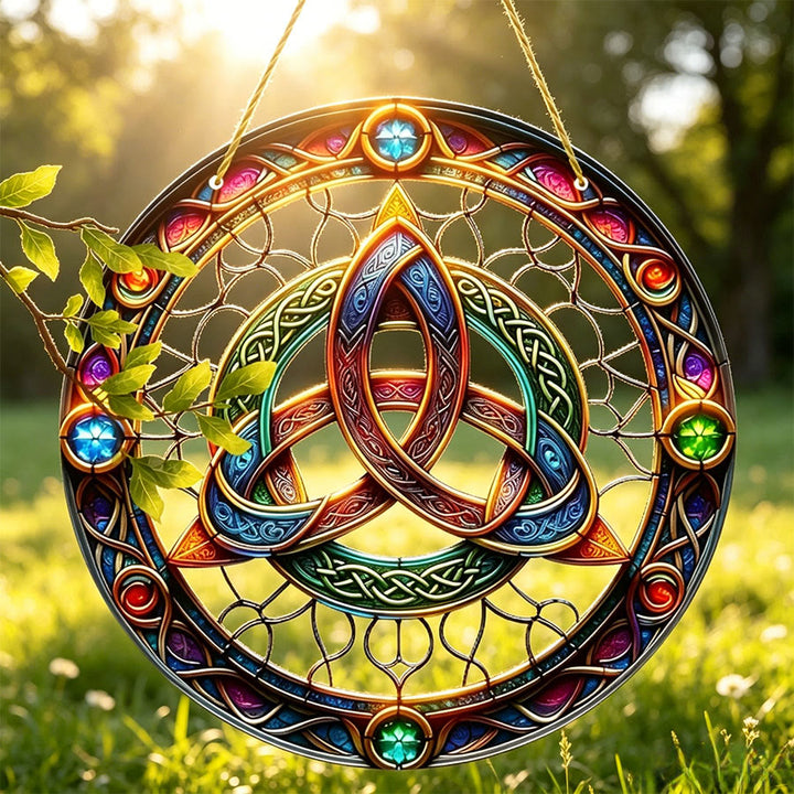 Olivenorma Sacred Celtic Triquetra Gem Accent 2D Window Decor Stained Glass Sun Catcher - image 2