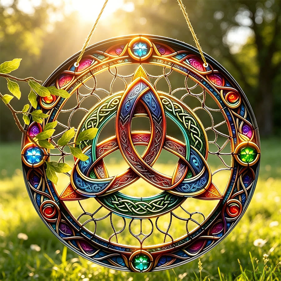 Olivenorma Sacred Celtic Triquetra Gem Accent Window Decor Stained Glass Sun Catcher - image 7