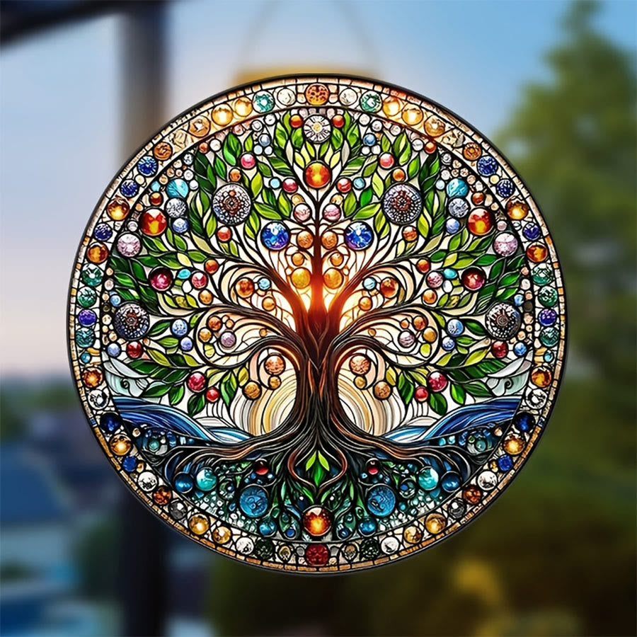 Olivenorma Vintage Sacred Life Tree Root & Foliage Round Window Stained Glass Sun Catcher - 30cm*30cm - image 0