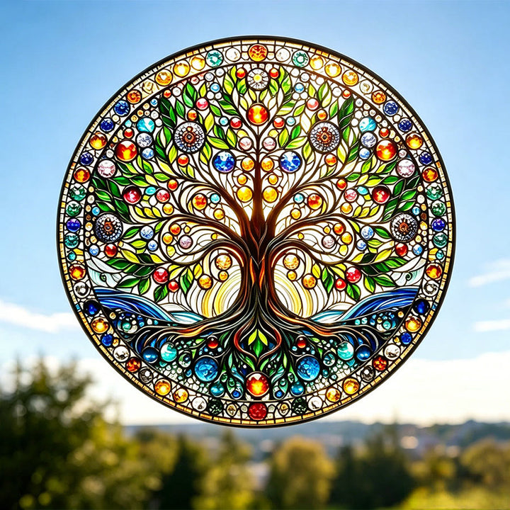 Olivenorma Vintage Sacred Life Tree Root & Foliage Round Window Stained Glass Sun Catcher - image 7