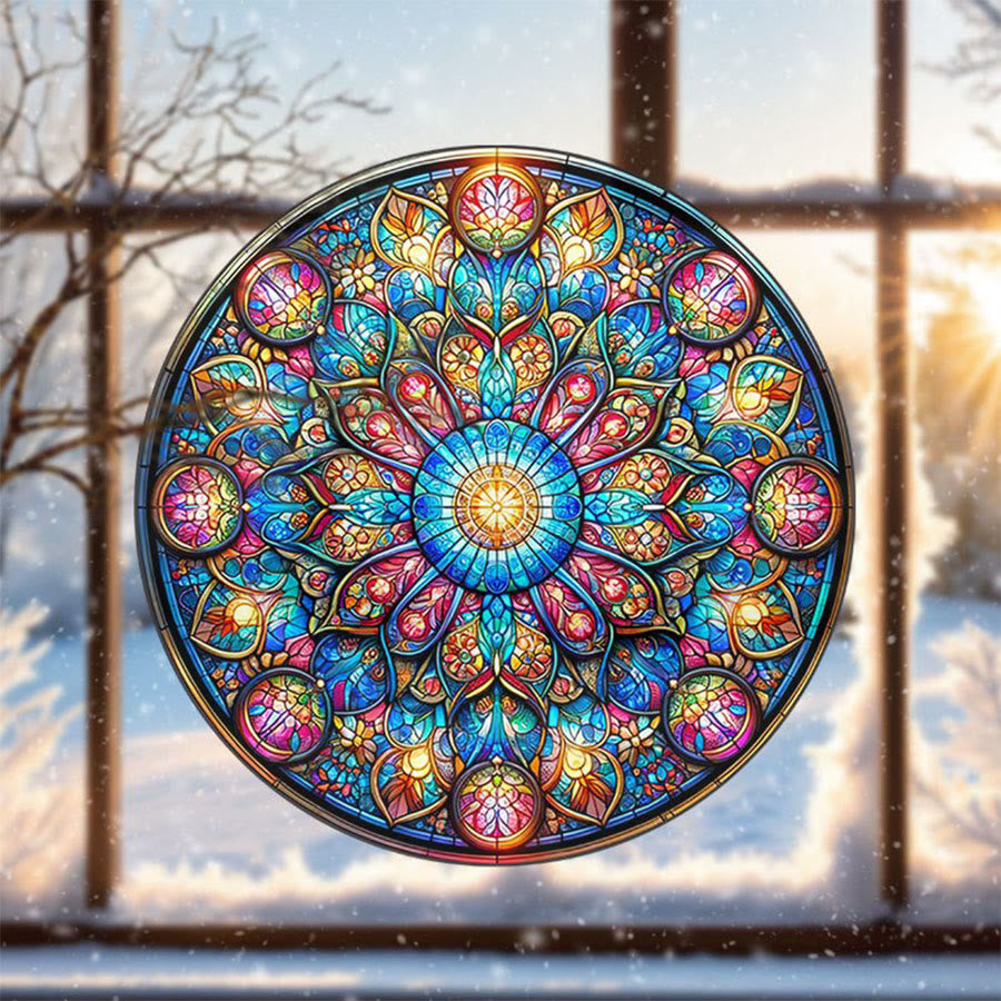 Olivenorma Symmetric Layered Floral Mandala Sacred Geometry Stained Glass Sun Catcher - 30cm*30cm - image 0