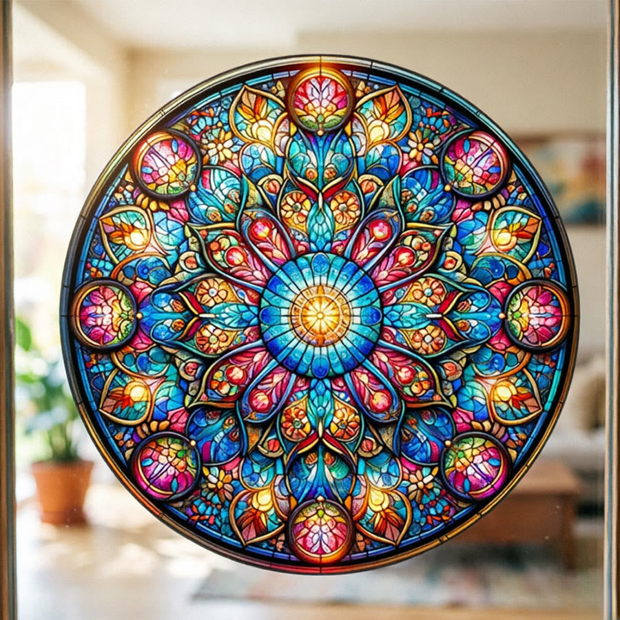 Olivenorma Symmetric Layered Floral Mandala Sacred Geometry Stained Glass Sun Catcher - image 3
