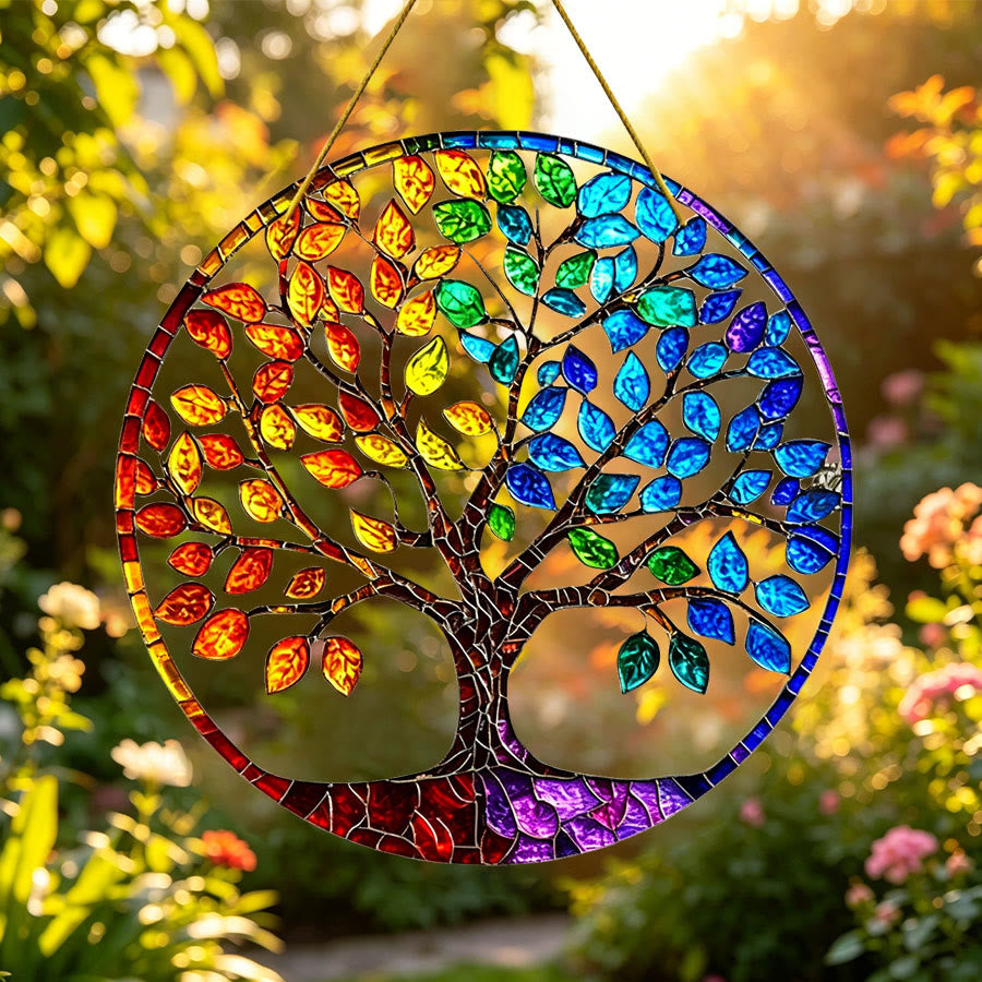 Olivenorma Gradient Seasonal Foliage Tree of Life Window Hanging Stained Glass Sun Catcher - image 4