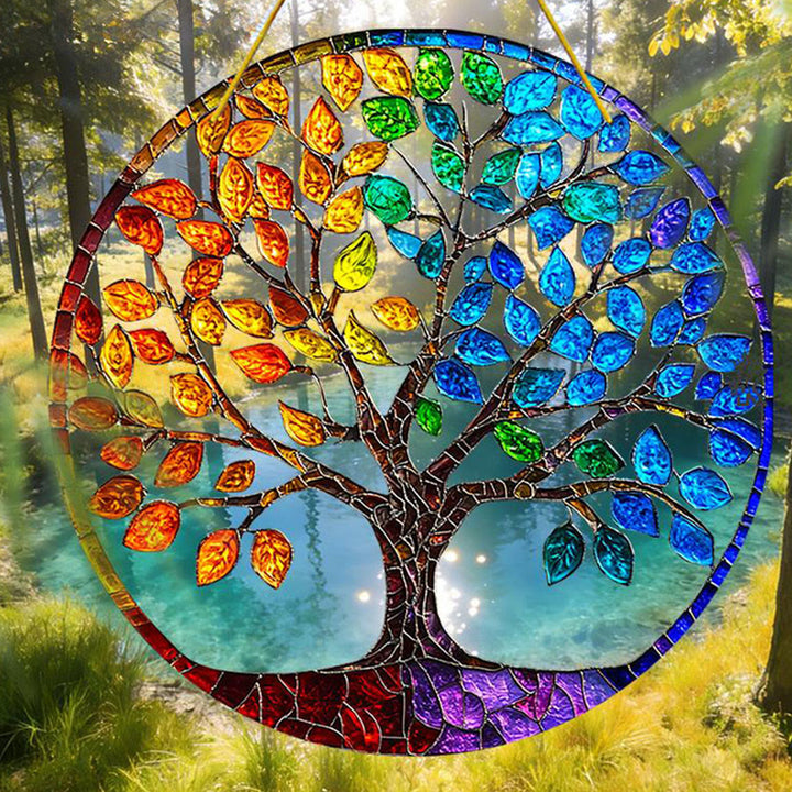 Olivenorma Gradient Seasonal Foliage Tree of Life Window Hanging Stained Glass Sun Catcher - image 5