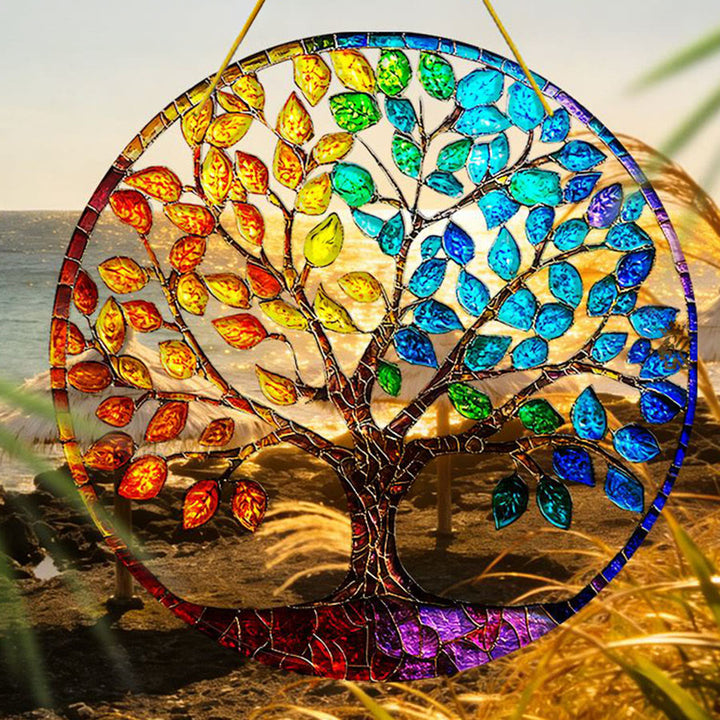Olivenorma Gradient Seasonal Foliage Tree of Life Window Hanging Stained Glass Sun Catcher - image 6