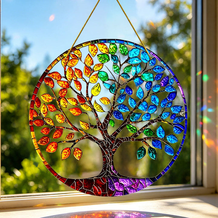 Olivenorma Gradient Seasonal Foliage Tree of Life Window Hanging Stained Glass Sun Catcher - image 3