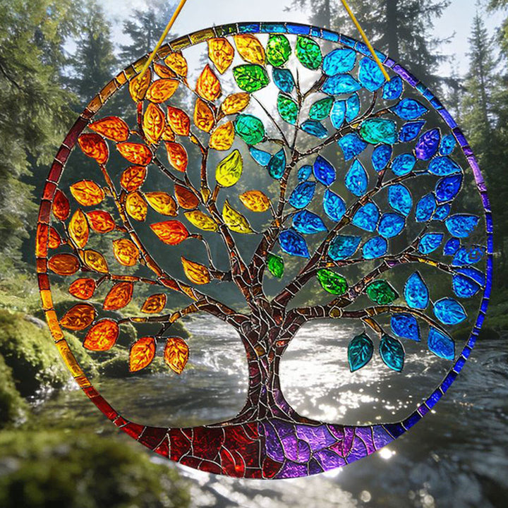 Olivenorma Gradient Seasonal Foliage Tree of Life Window Hanging Stained Glass Sun Catcher - image 7