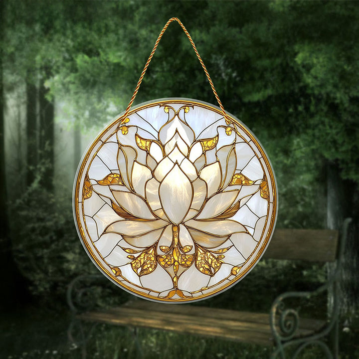 Olivenorma Bohemian Minimalist Blooming Lotus Spiritual Wall Decor 2D Stained Glass Sun Catcher - image 7