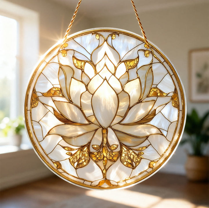 Olivenorma Bohemian Minimalist Blooming Lotus Spiritual Wall Decor Stained Glass Sun Catcher - image 3