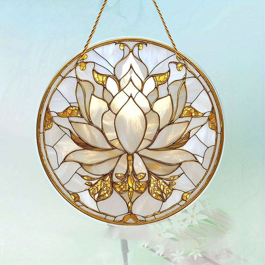 Olivenorma Bohemian Minimalist Blooming Lotus Spiritual Wall Decor 2D Stained Glass Sun Catcher - image 3