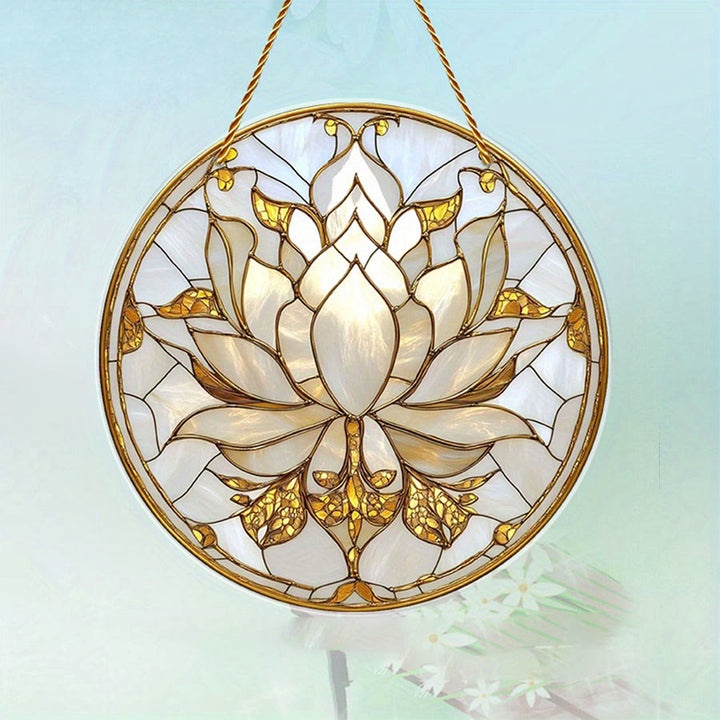 Olivenorma Bohemian Minimalist Blooming Lotus Spiritual Wall Decor 2D Stained Glass Sun Catcher - image 3