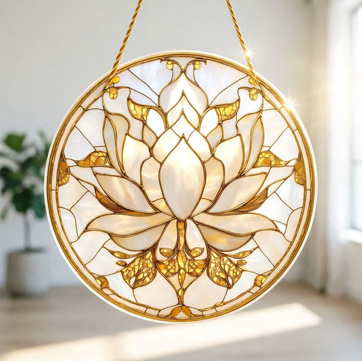 Olivenorma Bohemian Minimalist Blooming Lotus Spiritual Wall Decor Stained Glass Sun Catcher - image 1