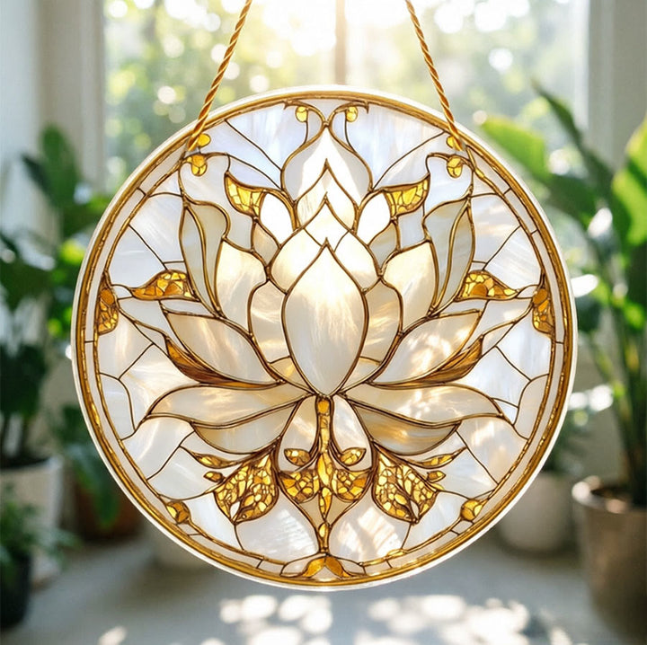 Olivenorma Bohemian Minimalist Blooming Lotus Spiritual Wall Decor Stained Glass Sun Catcher - image 4
